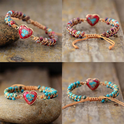 Armband mit Herzanhänger, bunte Perlen, handgefertigt, verstellbar, Boho-Stil, Damen-Schmuck.