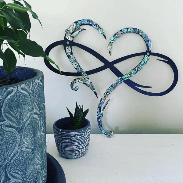 Unendlichkeit Herz Wanddeko, blau-grün, Metall, Wohnzimmer Dekoration, modernes Design