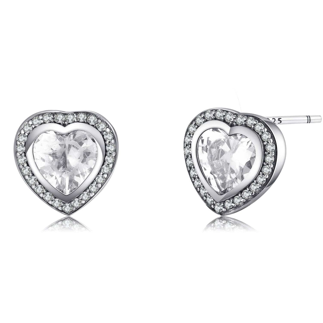 Herz Zirkonia Ohrringe, 925 Sterling Silber, funkelnd, elegantes Schmuckdesign.