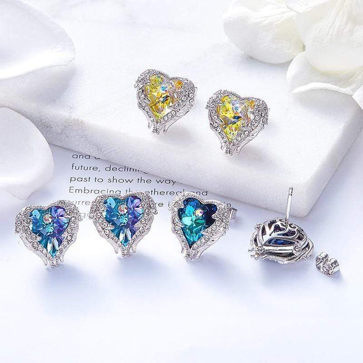 Herzförmige Engelsflügel-Ohrringe, Silber, Kristall, Schutzengel-Schmuck, Geschenkidee.