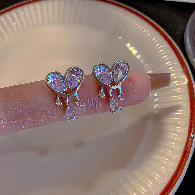 Herzförmige Ohrringe mit Kristallen, silber, modisch, für Frauen, Y2K-Stil, Harajuku.