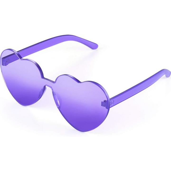 Lila Herz-Sonnenbrille, modisch, UV-Schutz, Damen-Accessoire, Sommermode, Kunststoff.