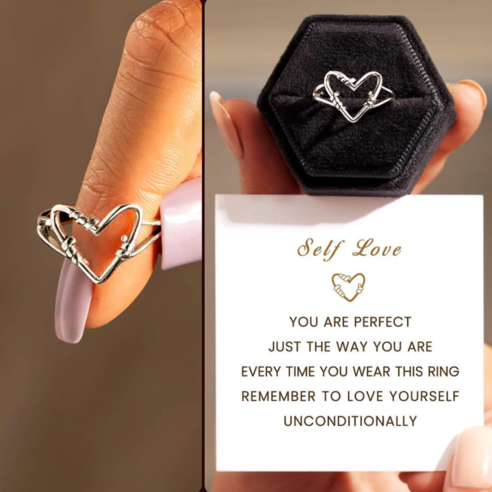 Silberner Herzring, verstellbar, Damen, Selbstliebe, Geschenk, Schmuck, stilvoll, modern.