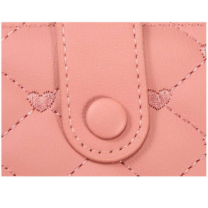 Rosa Damen-Geldbörse mit Herzstickerei, lange Handgelenktasche, Kunstleder, modisch.