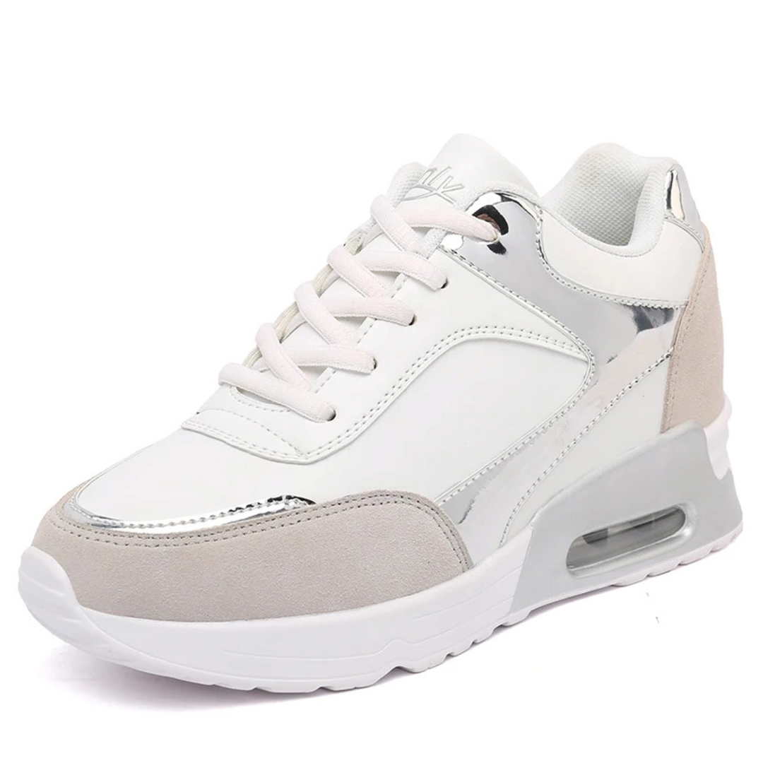 Weiße Damen-Sneaker, High-Top, leicht, orthopädisch, runde Zehen, modisch.