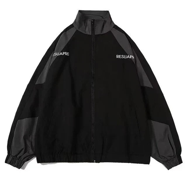Schwarze Hip-Hop Varsity Jacke, Patchwork, Colorblock, Herrenmode, Frühling Herbst.