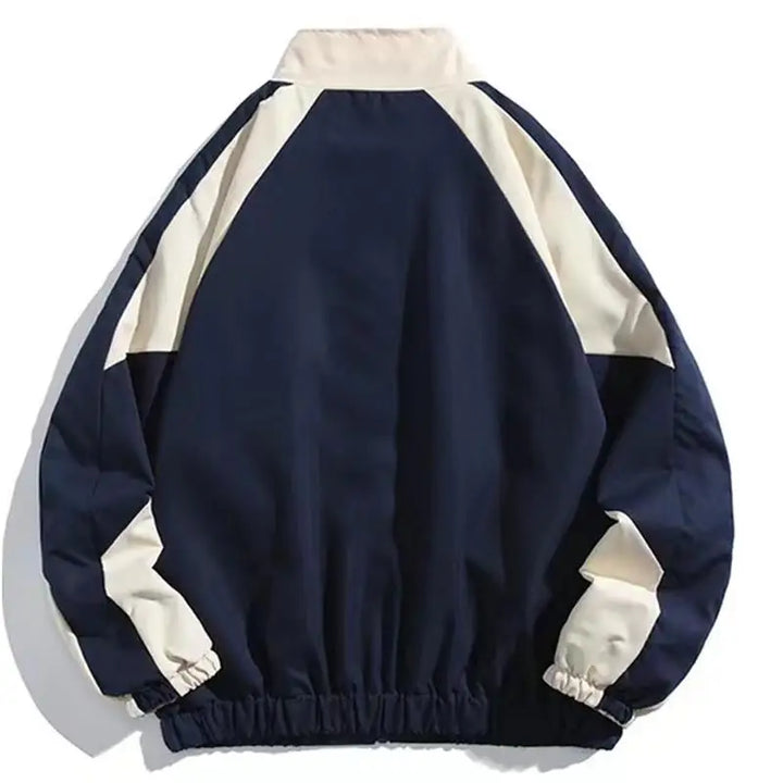 Herren Varsity Jacke, Patchwork, Colorblock, Blau und Beige, Windjacke, Frühling Herbst Mode