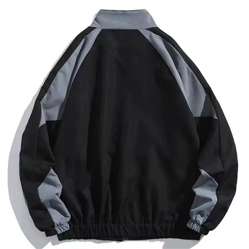 Schwarze und graue Patchwork-Windjacke, Herren, Hip-Hop-Stil, Frühling/Herbst, modisch.