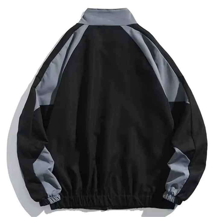 Schwarze und graue Patchwork-Windjacke, Herren, Hip-Hop-Stil, Frühling/Herbst, modisch.
