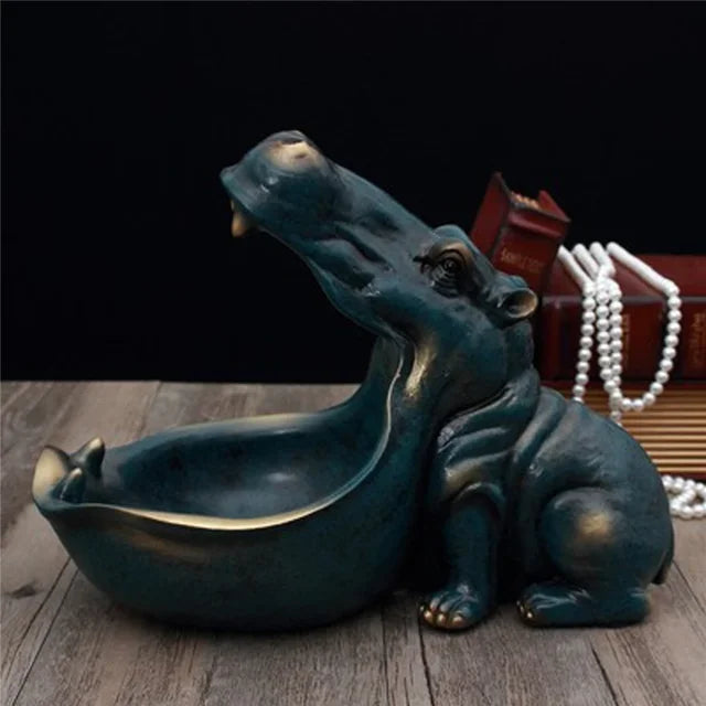 Hippo-Figur Tischaufbewahrung, blau, Keramik, Schlüssel- und Schmuckschale, dekorative Skulptur.