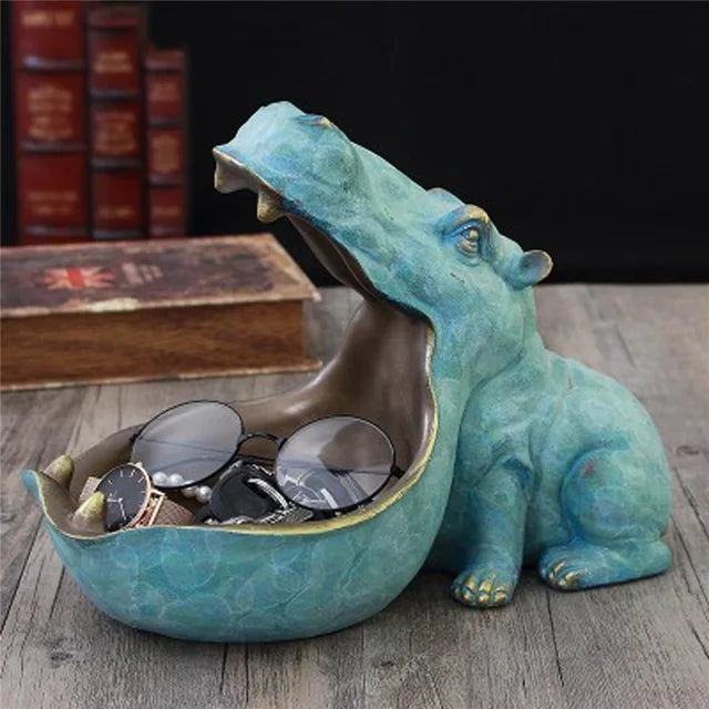Blaue Nilpferd-Figur Schale, Aufbewahrung für Schlüssel, Brillen, Dekoration, Tisch-Organizer.