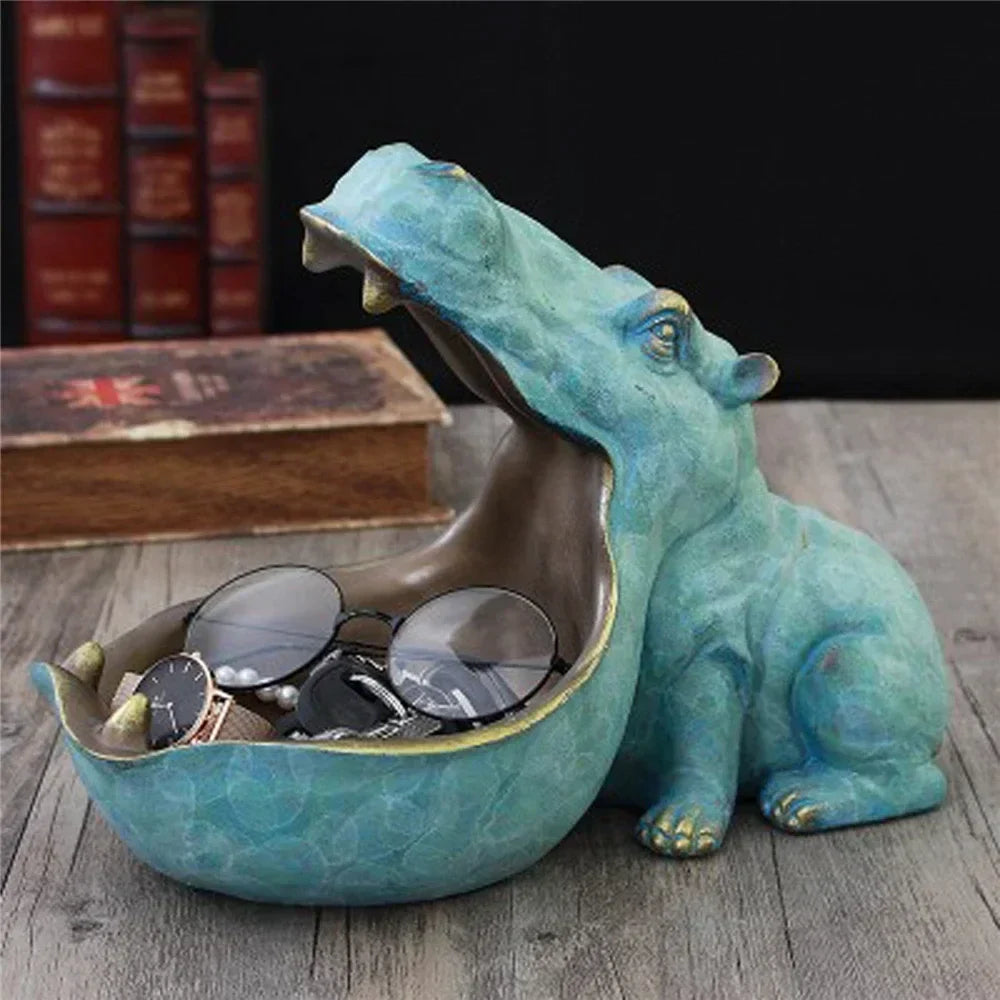 Blaue Nilpferd-Figur Schlüsselschale, Aufbewahrung, Dekoration, Wohnzimmer, Tisch, Geschenkidee.