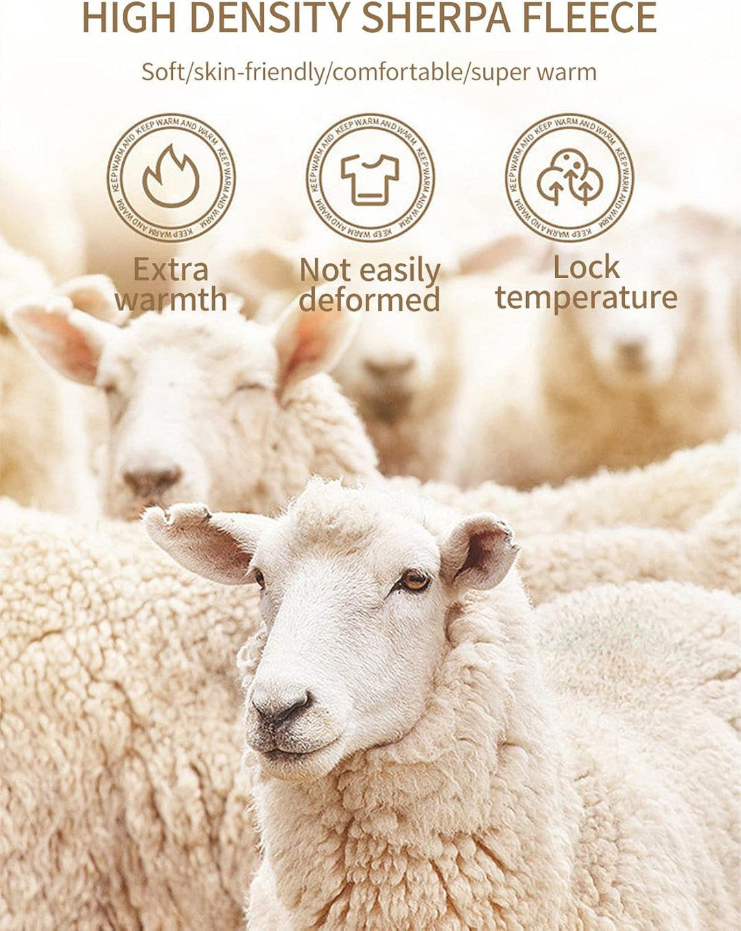 Weiße Schafe in Nahaufnahme, weiches Sherpa-Fleece, extra warm, hautfreundlich, temperaturregulierend.