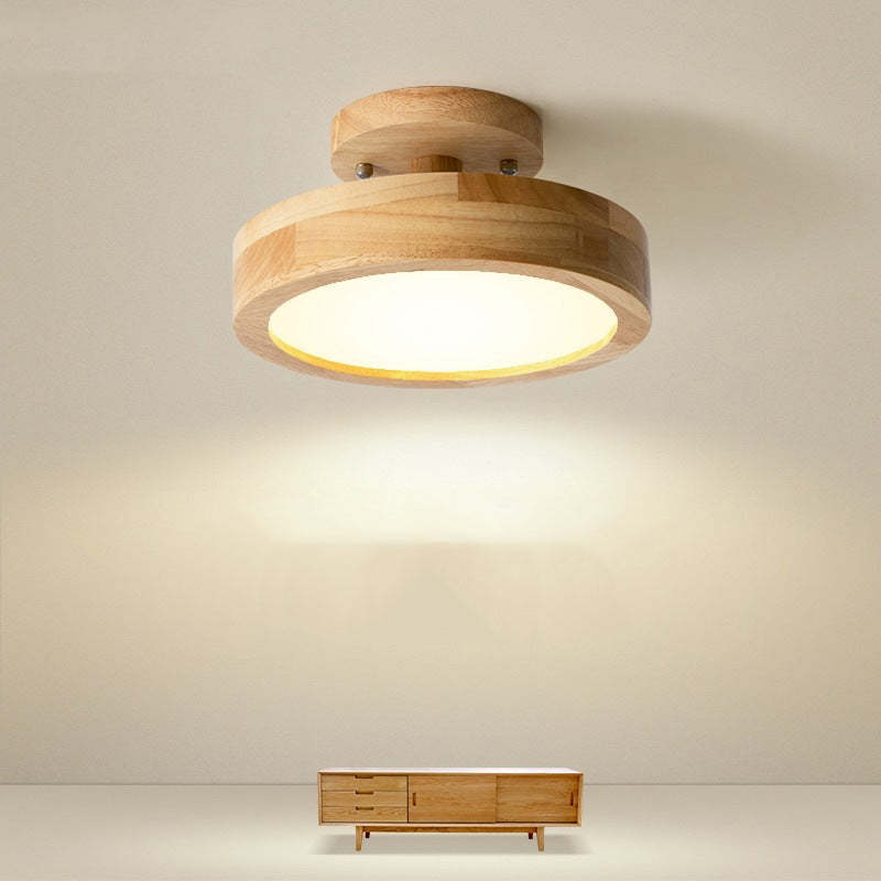 Deckenleuchte Holz rund, moderne LED-Lampe, warmweißes Licht, skandinavisches Design.