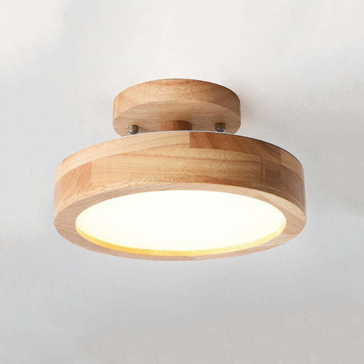 Runde Deckenleuchte Holz LED, moderne Deckenlampe, warmweißes Licht, skandinavisches Design.