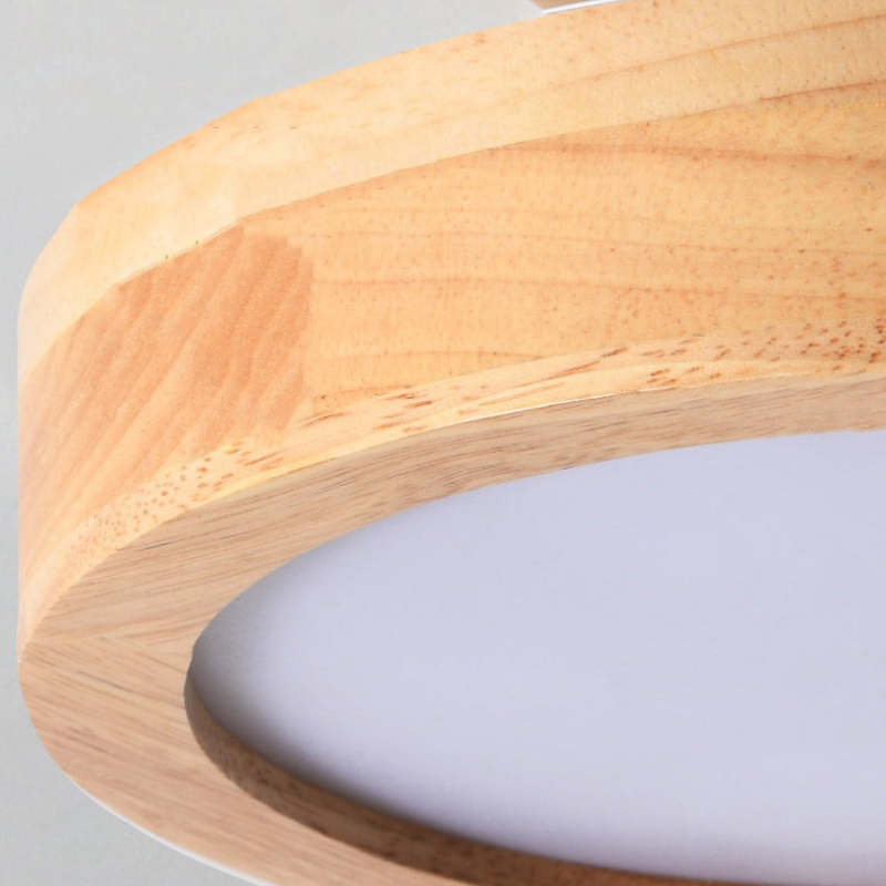 Runde LED-Deckenleuchte aus Holz, moderne Innenbeleuchtung, energiesparend, warmweiß.