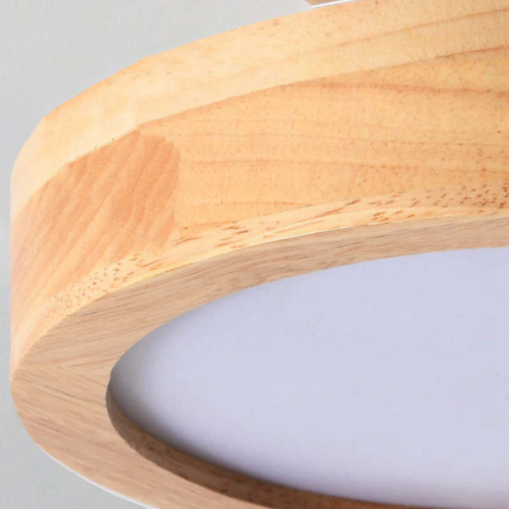 Runde Deckenleuchte Holz LED modern, energiesparend, warmweiß, skandinavisches Design.