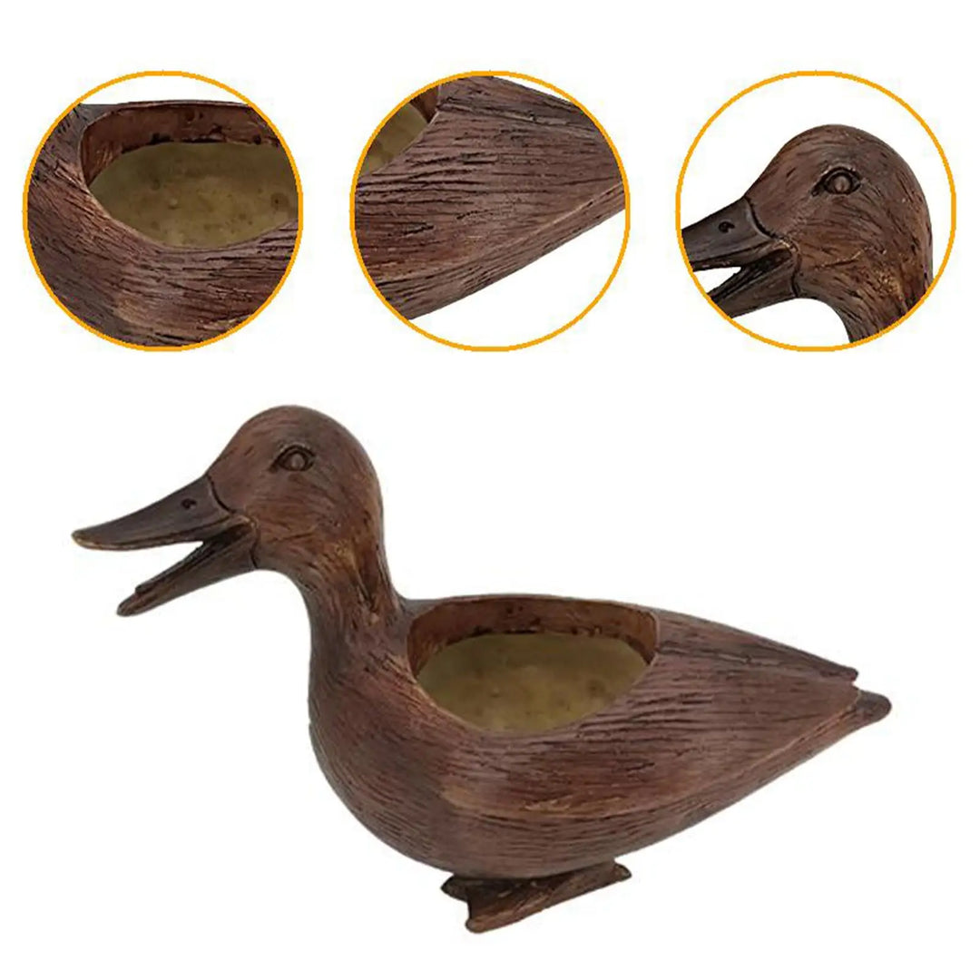 Holzente Teelichthalter, braun, handgeschnitzt, dekorativ, rustikales Design, Entenform.