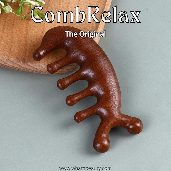 Holzkamm Massagegerät, ergonomisch, braun, für Kopfhautmassage, Entspannung, Haarpflege.