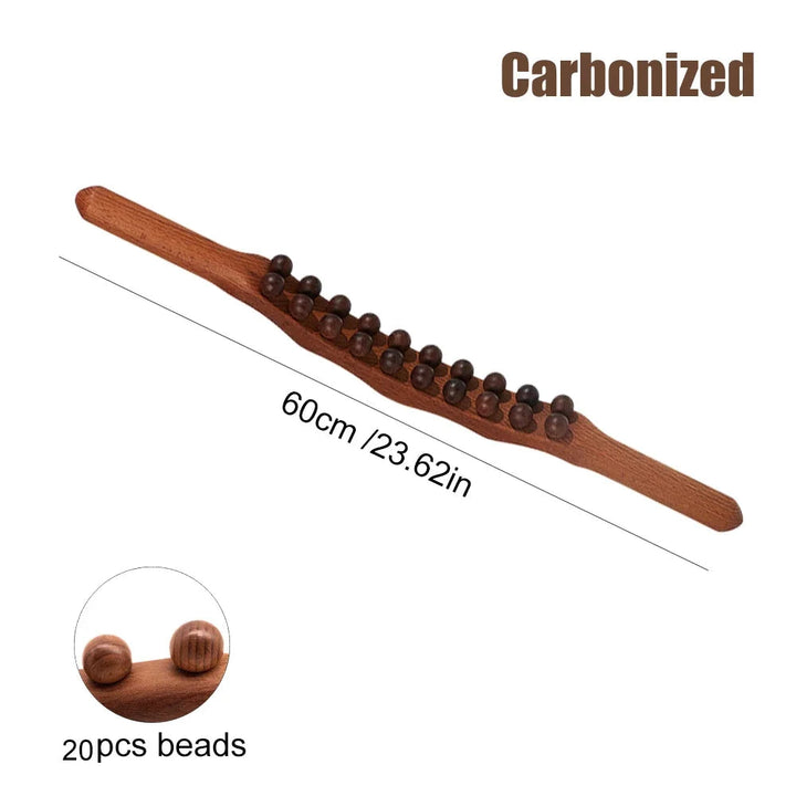 Holz-Massagegerät mit 20 Perlen, 60 cm, carbonisiert, Entspannung, Muskelmassage.