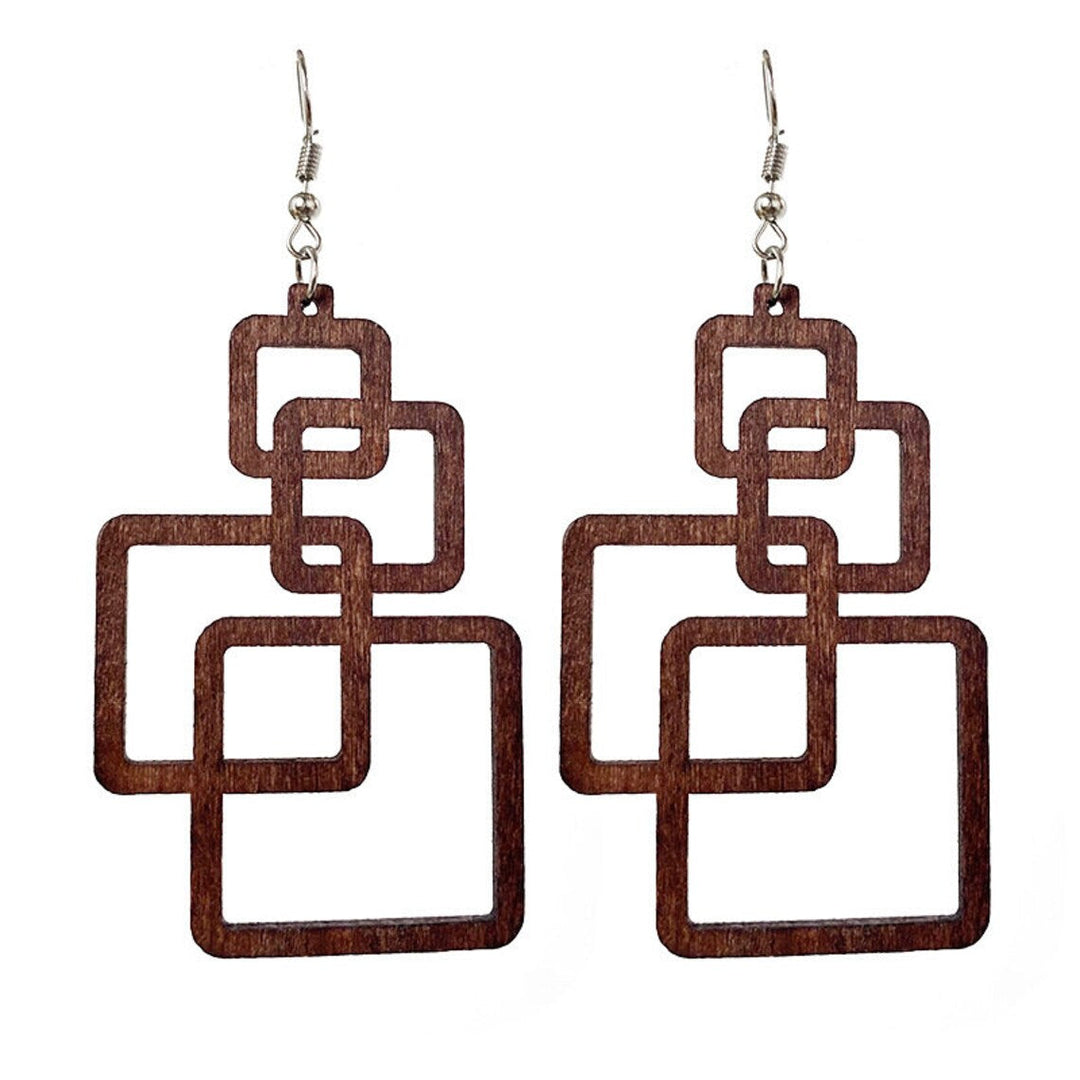 Holzohrringe geometrisch, braun, quadratisch, handgefertigt, Modeschmuck, Damenaccessoire