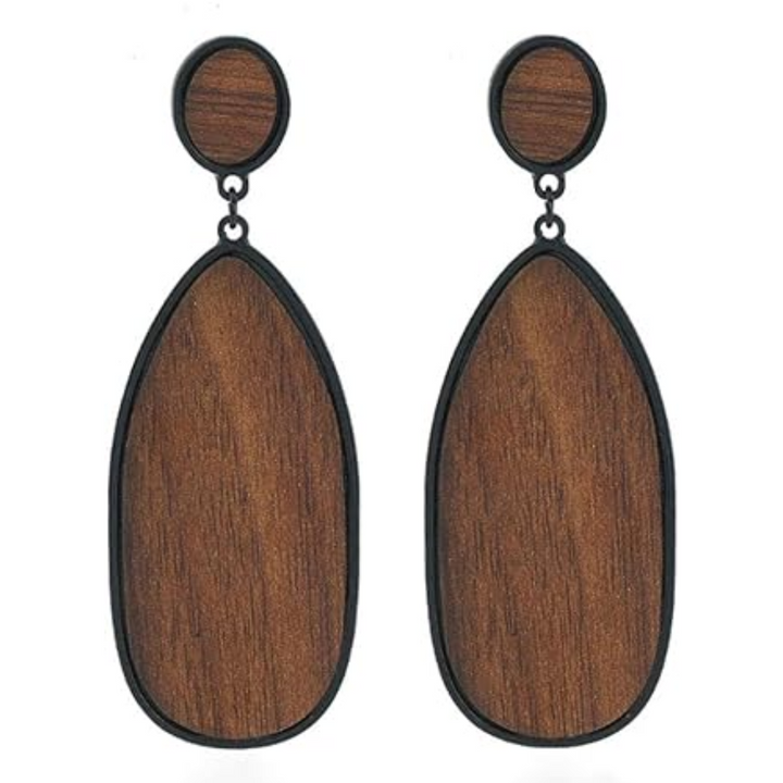 Holzohrringe Damen, Tropfenform, braun, handgefertigt, Modeschmuck, elegant, leicht