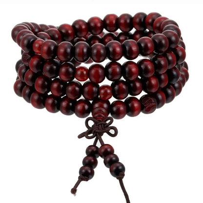 Rotes Holzarmband, Gebetskette, buddhistisch, handgefertigt, Meditationsschmuck, Unisex.