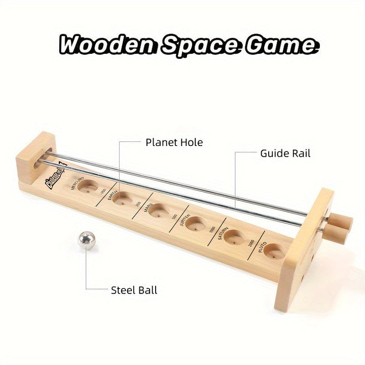 Holz-Weltraumspiel mit Kugel, Führungsstange und Planetenlöchern, Lernspielzeug für Kinder.