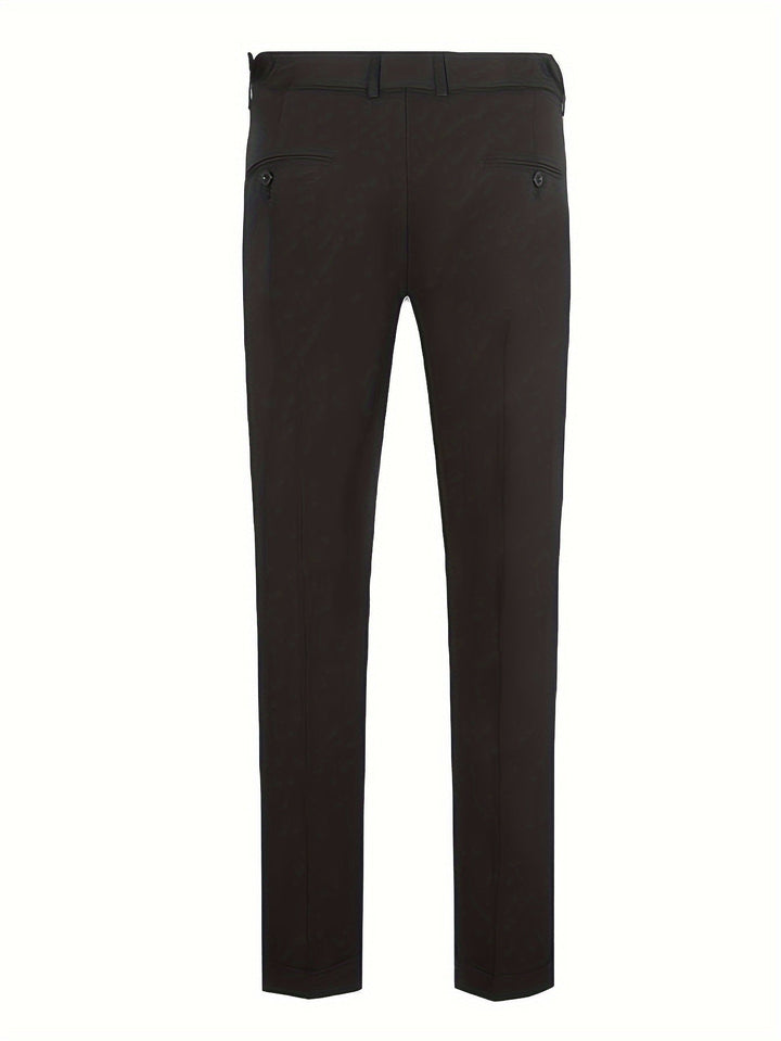 Schwarze Herren-Chinohose, Slim Fit, Baumwolle, elegant, modisch, Rückansicht.