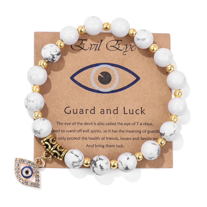 Howlith-Armband mit goldenen Perlen und Nazar-Anhänger, Schutz und Glück, Schmuckaccessoire
