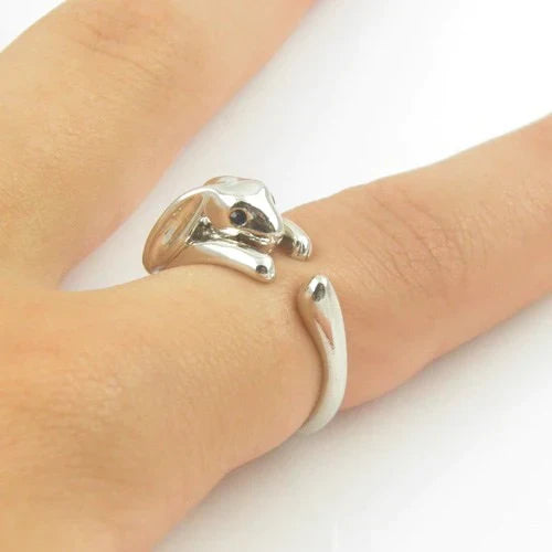 Silberner Dackel-Ring, verstellbar, modisches Accessoire, Hundeschmuck, Geschenkidee.