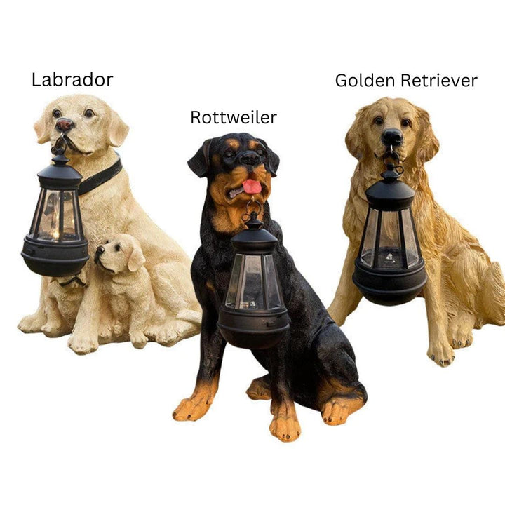 Dekofiguren Hunde mit Laterne, Labrador, Rottweiler, Golden Retriever, Gartenbeleuchtung.