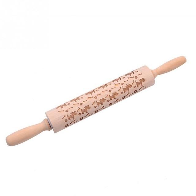 Holz-Teigroller mit Hundemuster, graviert, Backzubehör, Küchenwerkzeug, Geschenkidee.