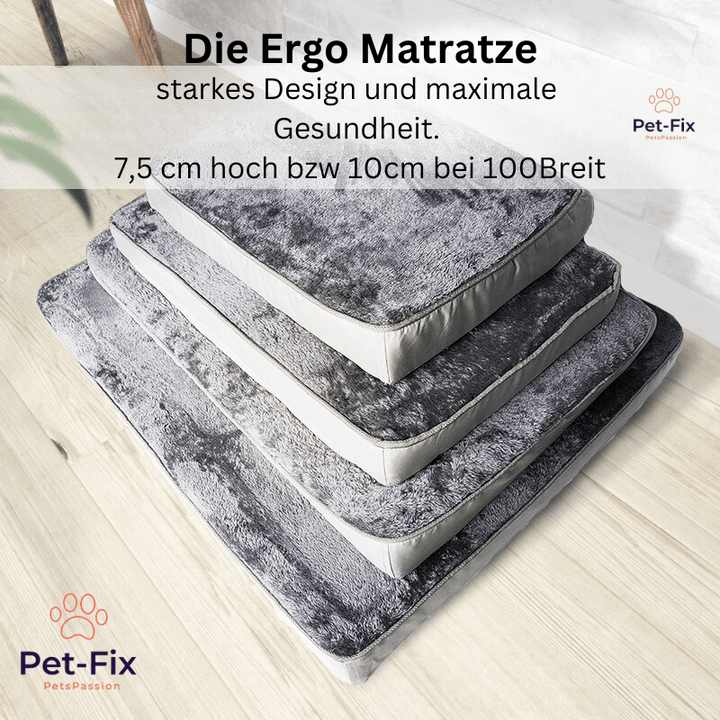Graue Hundematratze aus Memory-Schaum, stapelbar, verschiedene Größen, ergonomisch, bequem.