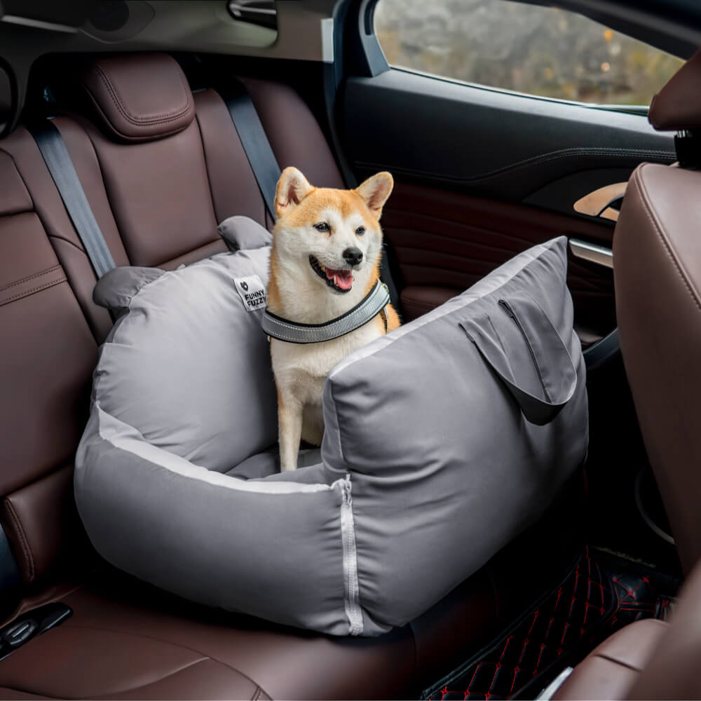 Graues Hundesitzbett Auto, Sicherheitsbett mit Bärenohren, Haustiertransport, bequem, langlebig.