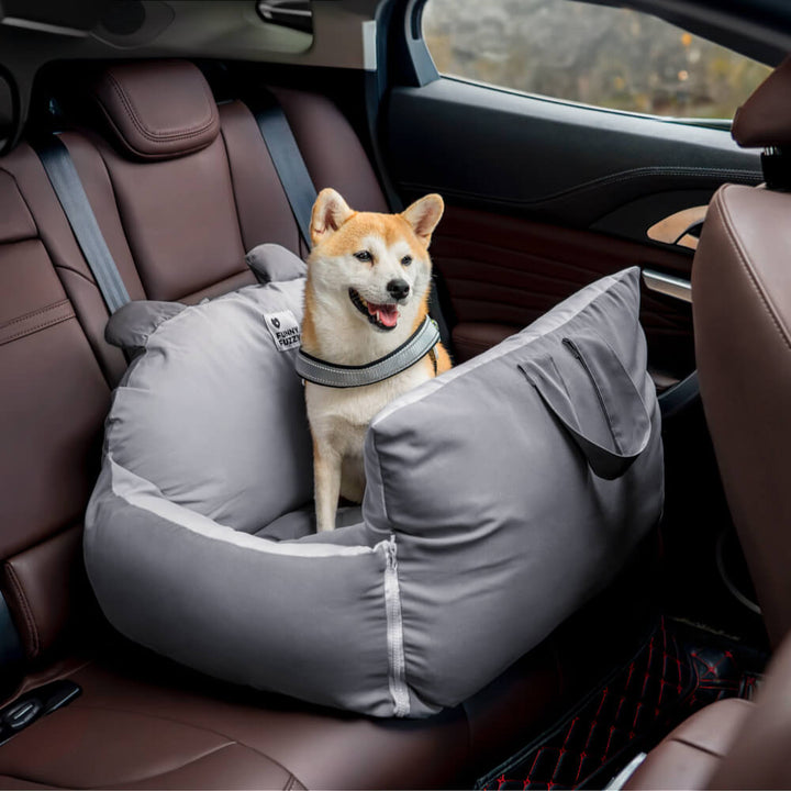 Graues Hundesitzbett Auto, Sicherheitsbett mit Bärenohren, Haustiertransport, bequem, langlebig.