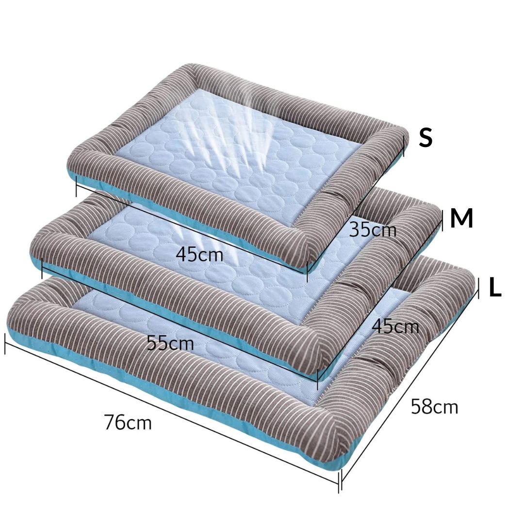 Hundebett in drei Größen, blau-grau, gestreift, waschbar, bequem, für Haustiere.