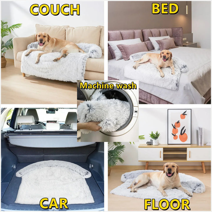 Hundedecke waschbar, flauschig, weiß, für Sofa, Bett, Auto, Boden, Haustierbett, maschinenwaschbar.