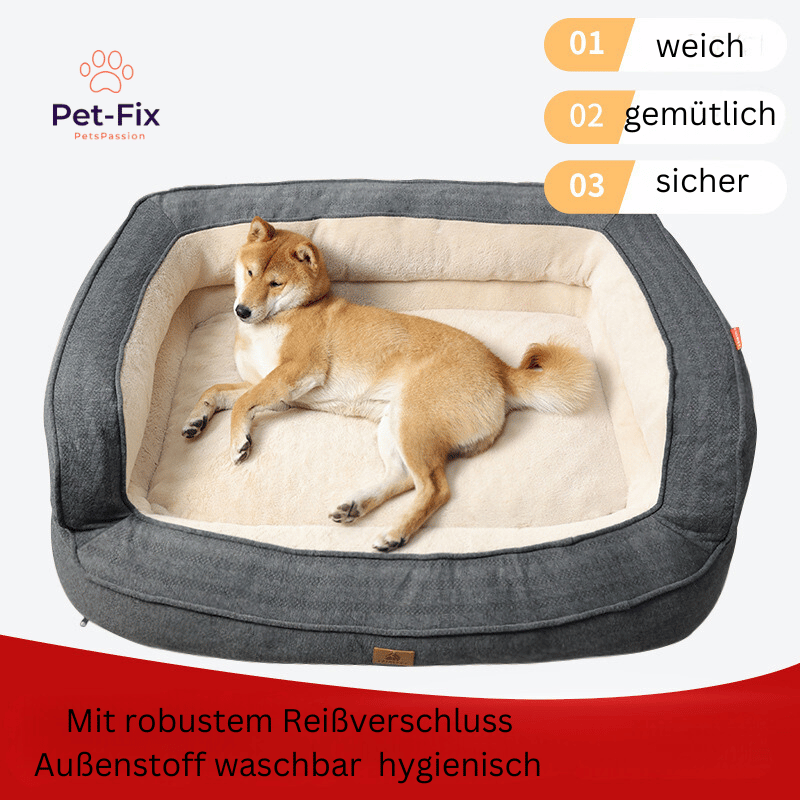 Hundebett grau, weich, gemütlich, sicher, waschbar, hygienisch, mit robustem Reißverschluss.