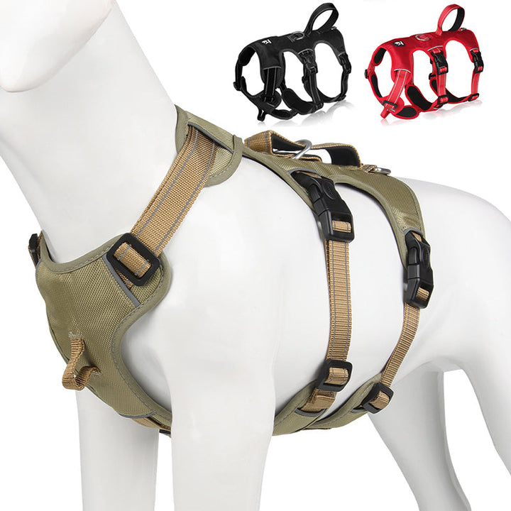Hundegeschirr aus Nylon, verstellbar, in Khaki, mit Schnallen, für mittelgroße Hunde.
