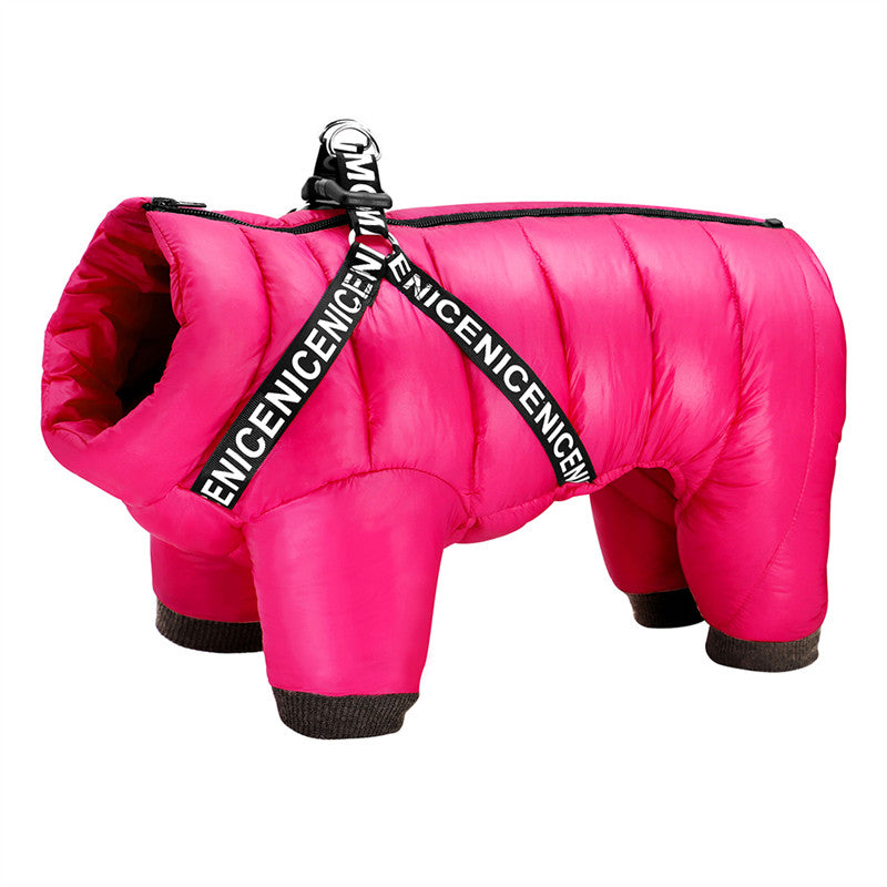 Rosa Hundemantel mit Geschirr, warm, wasserabweisend, Winterkleidung für kleine Hunde.