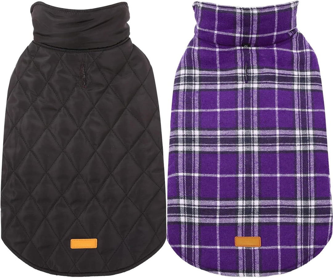 Schwarzer und lila karierter Hundemantel, wasserdicht, warm, Winterbekleidung für Haustiere.