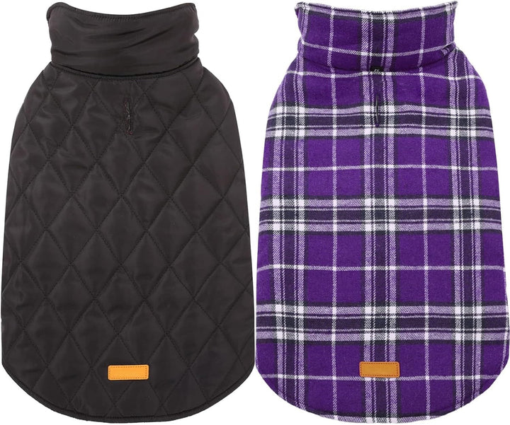 Schwarzer und lila karierter Hundemantel, wasserdicht, warm, Winterbekleidung für Haustiere.