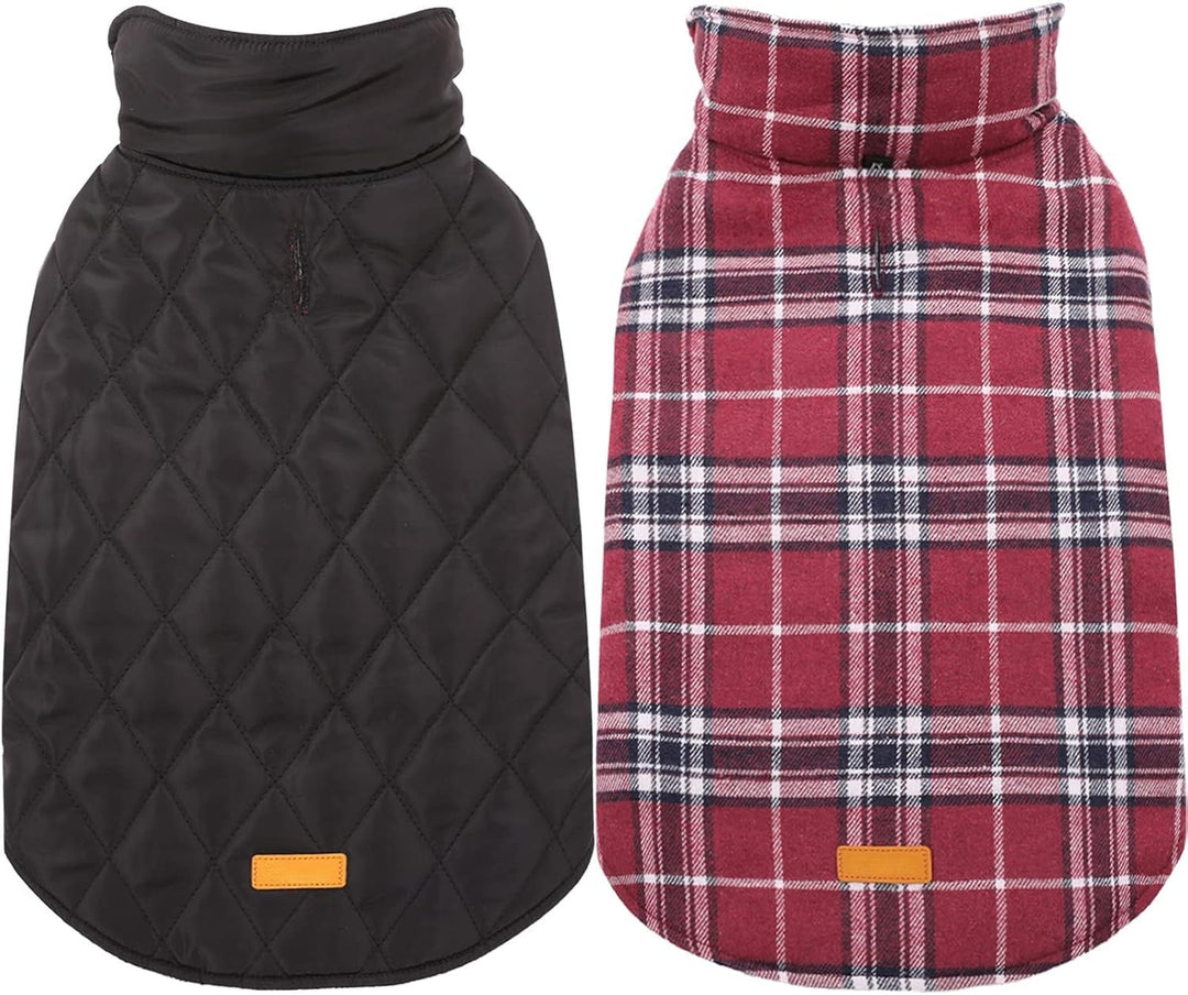 Schwarzer und karierter Hundemantel, wendbar, warm, wasserdicht, Winterbekleidung.