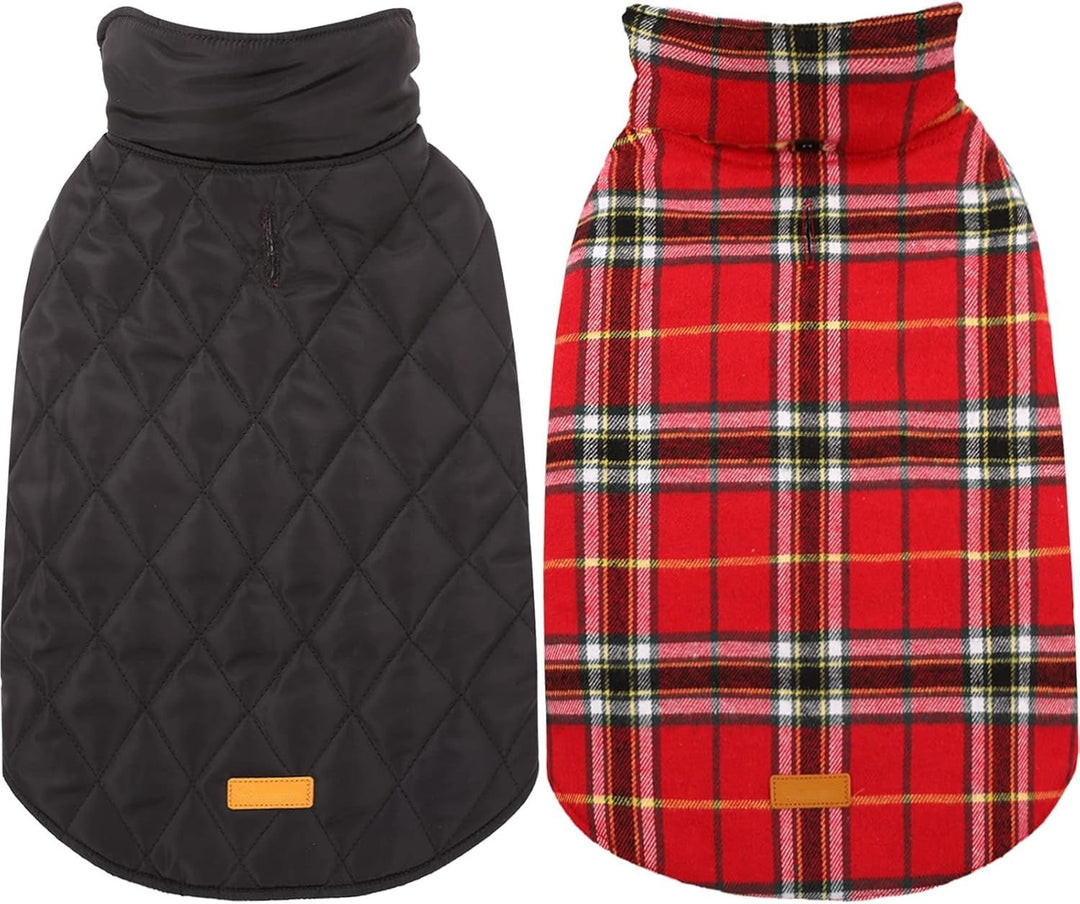Schwarzer und roter kariert gesteppter Hundemantel, wasserdicht, warm, Winterbekleidung.