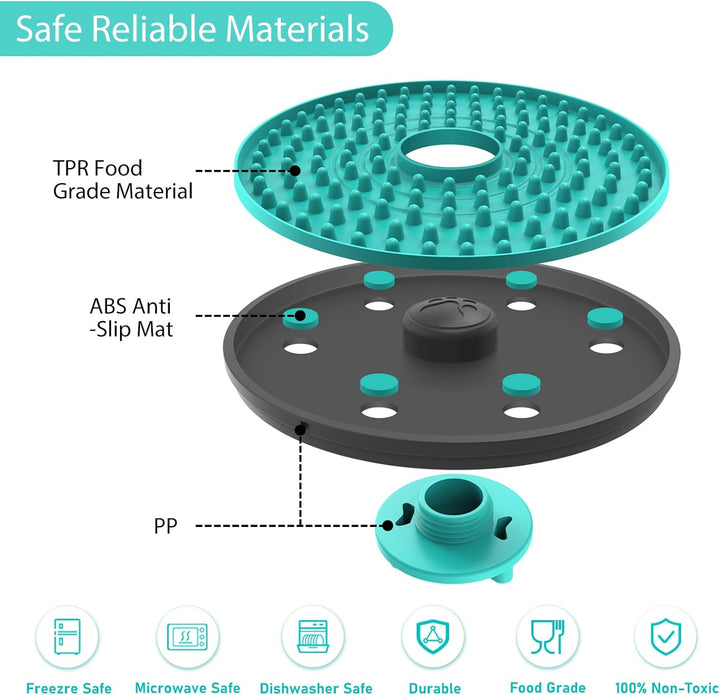 Hundespielzeug Schleckmatte, türkis, TPR-Material, rutschfest, spülmaschinenfest, lebensmittelecht.