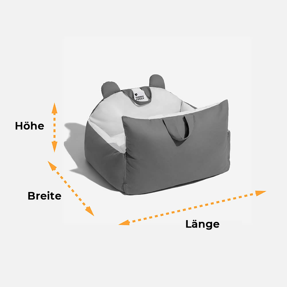 Graues Hundebett mit Bärenohren, Autositz, Sicherheitsbett, Haustierbett, waschbar.