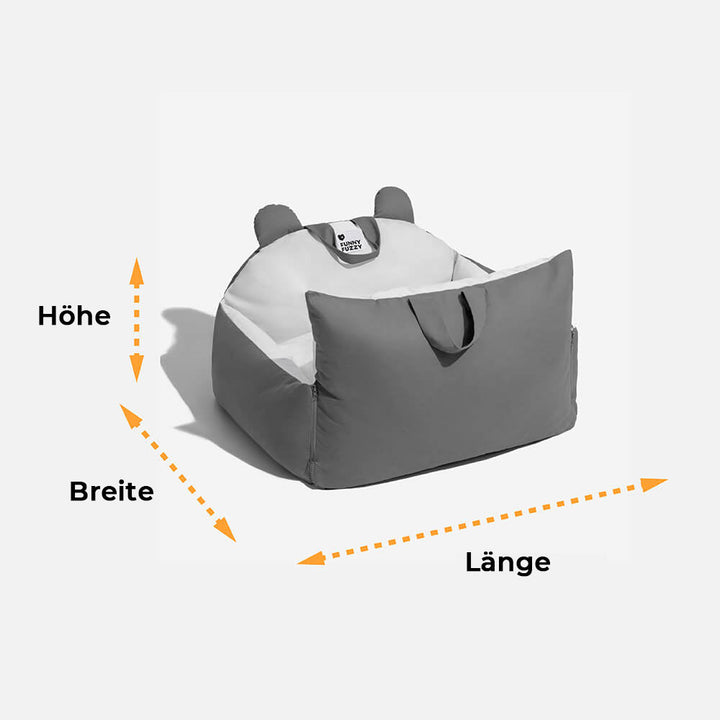 Graues Hundebett mit Bärenohren, Autositz, Sicherheitsbett, Haustierbett, waschbar.