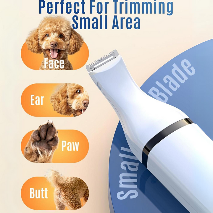 Weißer Haustiertrimmer für kleine Bereiche, ideal für Gesicht, Ohr, Pfote, Po, Hundepflege.