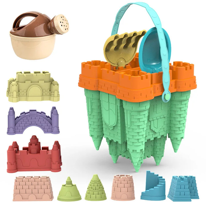 Bauset Sandburg Kinder, Eimer, Schaufel, Förmchen, Kunststoff, Strandspielzeug, bunt